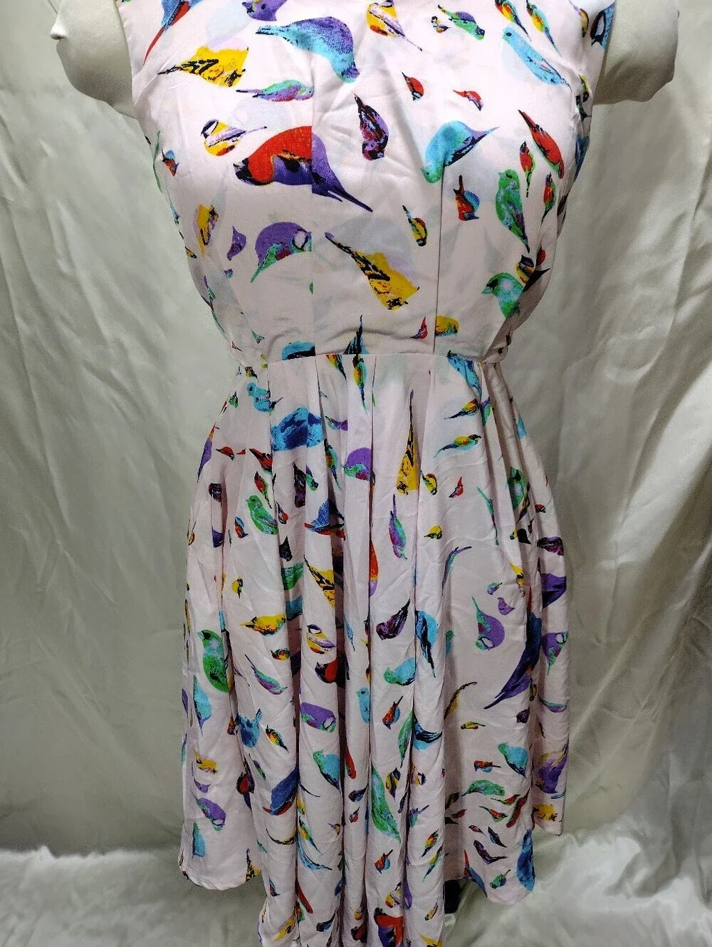 New Louche Chica Pink Sundress Women XS Birds Tie Bust Sleeveless